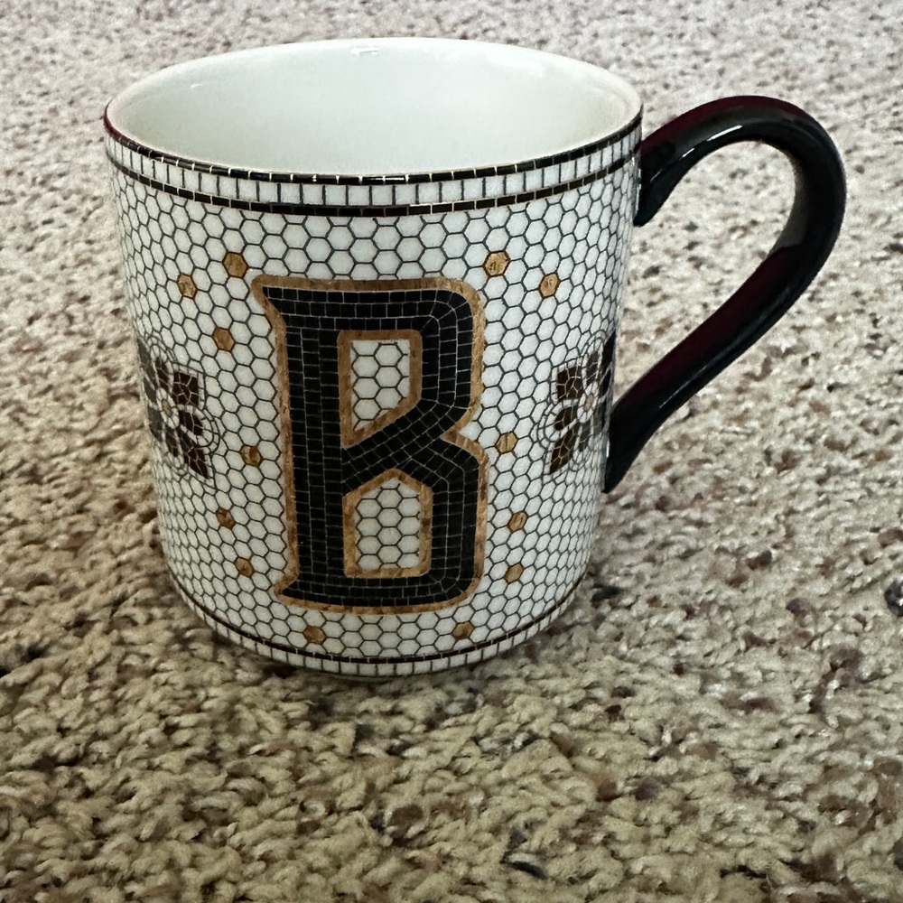 Anthropologie The Bistro Tile Stoneware Mug: Monogram Edition - B